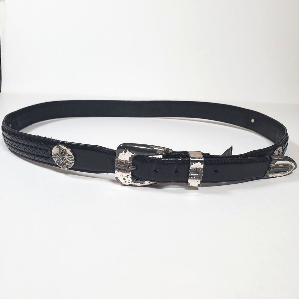 VTG Onyx by Brighton Men's Belt Black Leather Size 42 Concho Golf 1996